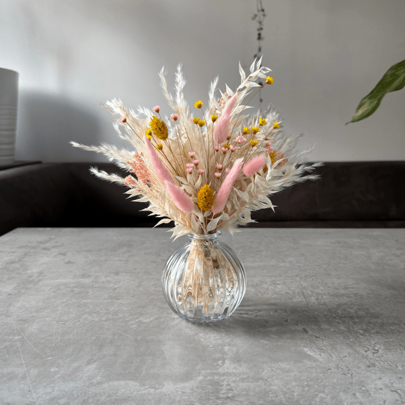Nisa Dried Flower Arrangement In Cream, Yellow & Pink - Pampas Tallo