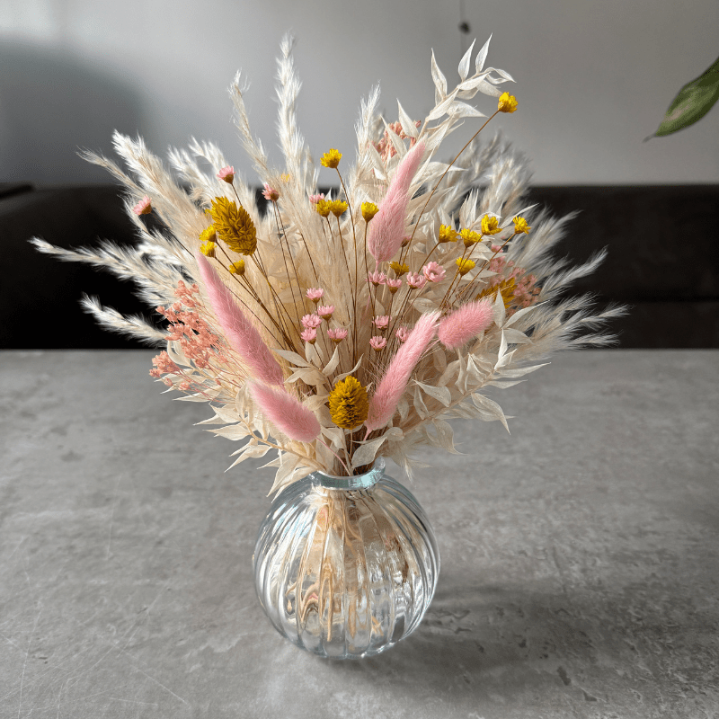 Nisa Dried Flower Arrangement In Cream, Yellow & Pink - Pampas Tallo
