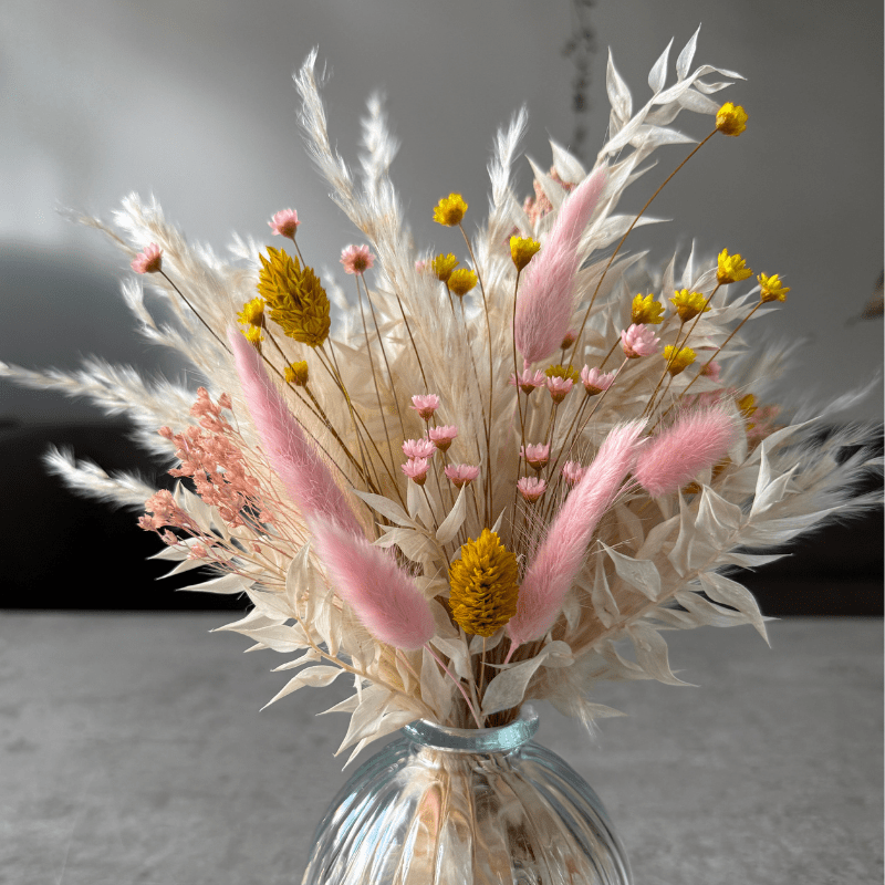 Nisa Dried Flower Arrangement In Cream, Yellow & Pink - Pampas Tallo