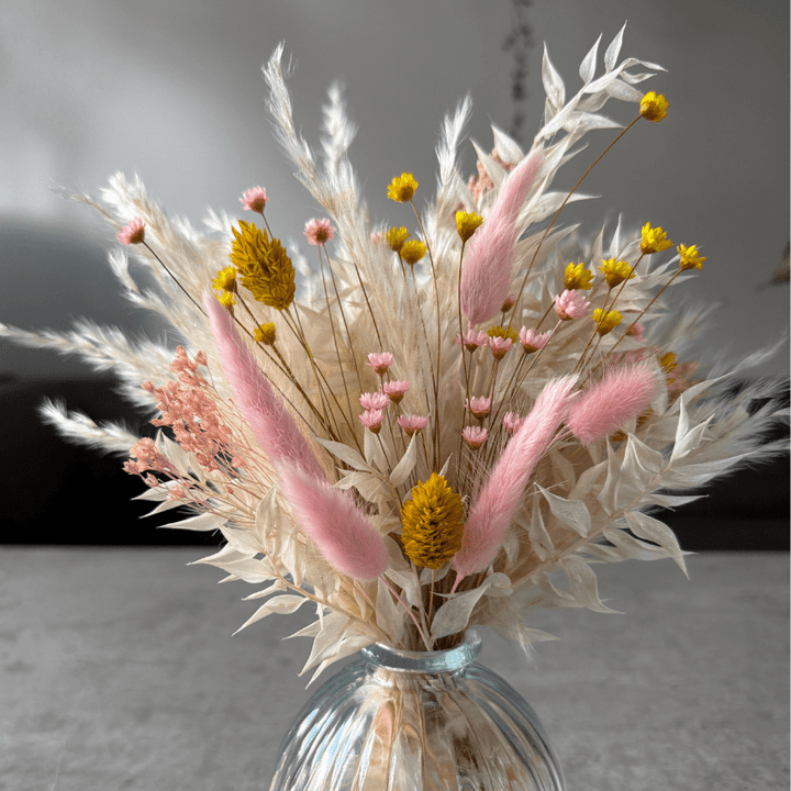 Nisa Dried Flower Arrangement In Cream, Yellow & Pink - Pampas Tallo