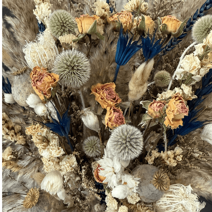 Norma Dried Flower Arrangement In Natural, Cream, Navy & Yellow - Pampas Tallo
