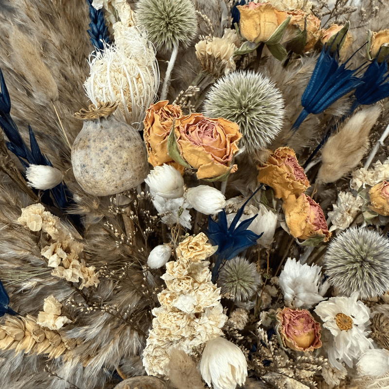 Norma Dried Flower Arrangement In Natural, Cream, Navy & Yellow - Pampas Tallo
