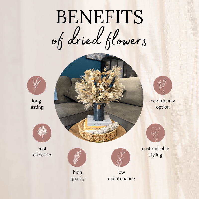 Norma Dried Flower Arrangement In Natural, Cream, Navy & Yellow - Pampas Tallo