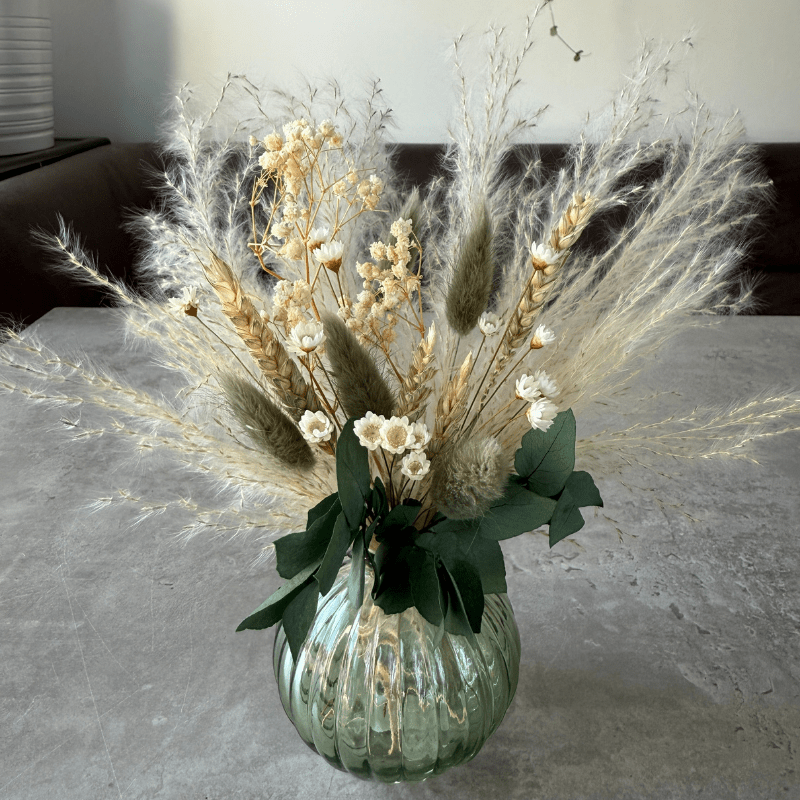 Nova Dried Flower Arrangement In Sage Green, Natural & White - Pampas Tallo