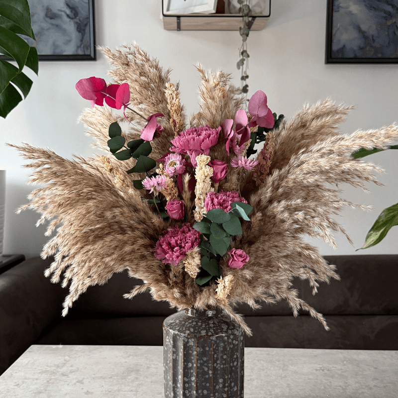 Piper Dried Flower Arrangement In Natural, Berry Purple & Pink - Pampas Tallo