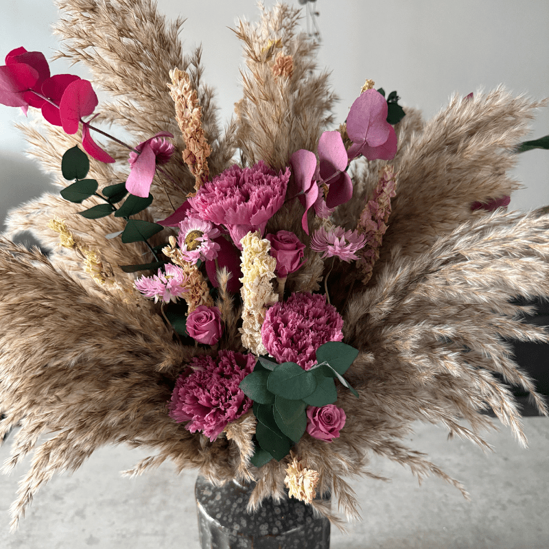 Piper Dried Flower Arrangement In Natural, Berry Purple & Pink - Pampas Tallo