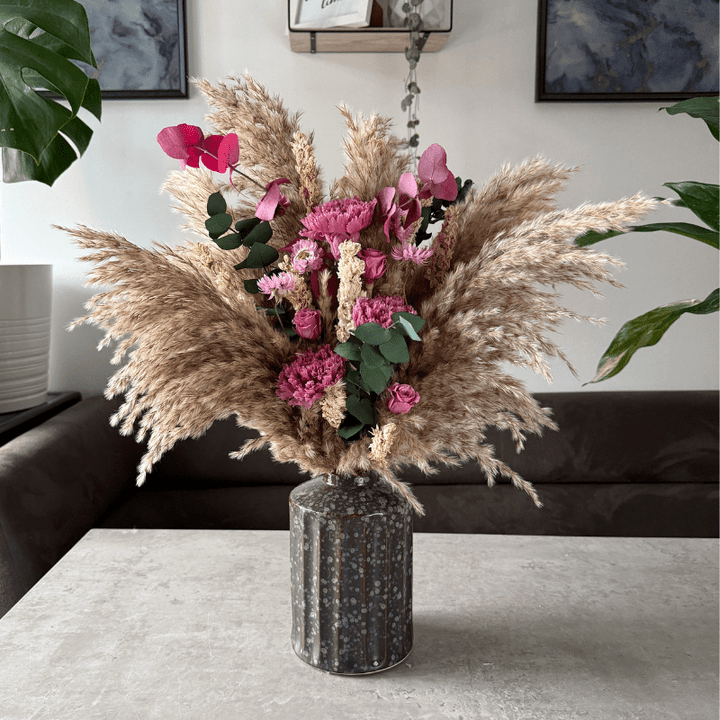 Piper Dried Flower Arrangement In Natural, Berry Purple & Pink - Pampas Tallo
