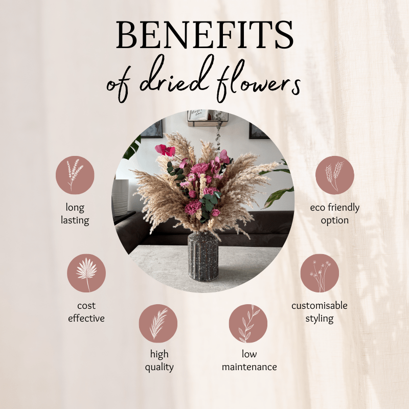 Piper Dried Flower Arrangement In Natural, Berry Purple & Pink - Pampas Tallo