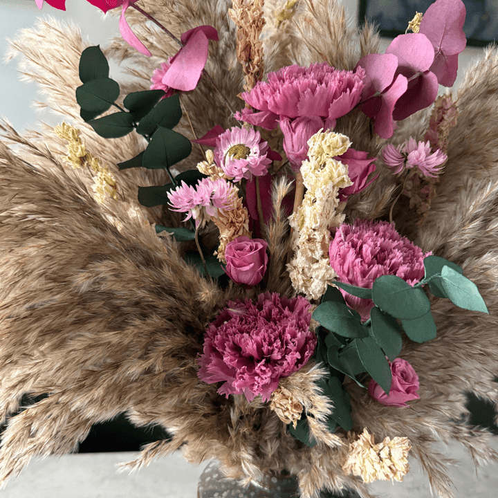 Piper Dried Flower Arrangement In Natural, Berry Purple & Pink - Pampas Tallo