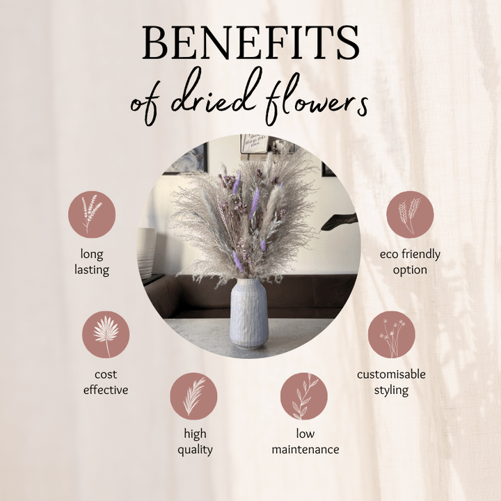 Rathna Dried Flower Arrangement In Grey & Lilac Purple - Pampas Tallo