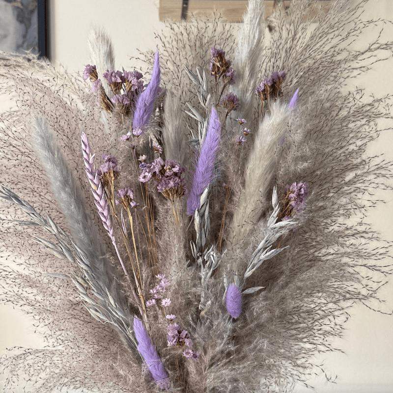 Rathna Dried Flower Arrangement In Grey & Lilac Purple - Pampas Tallo