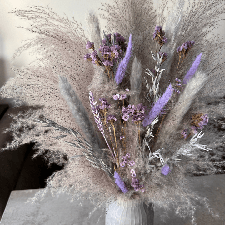 Rathna Dried Flower Arrangement In Grey & Lilac Purple - Pampas Tallo