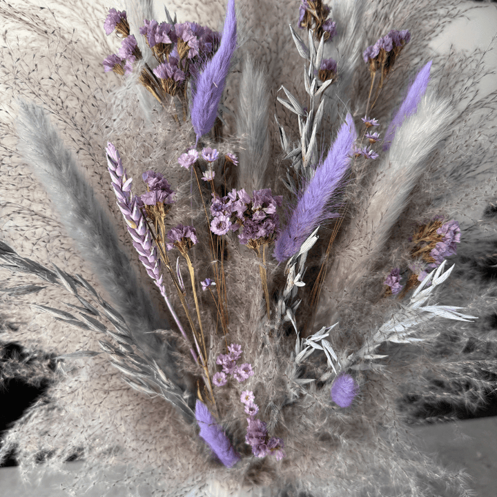 Rathna Dried Flower Arrangement In Grey & Lilac Purple - Pampas Tallo