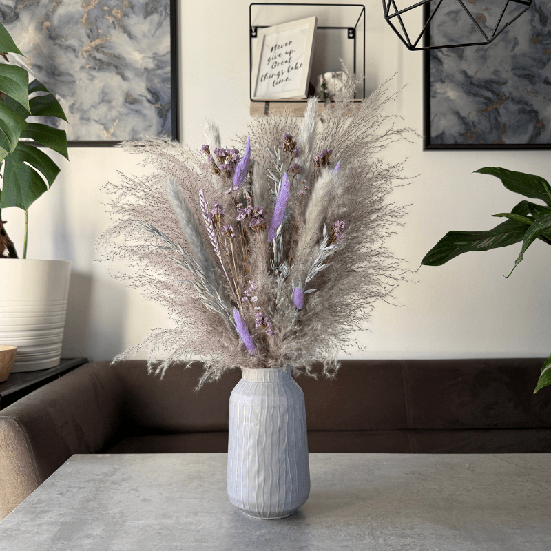 Rathna Dried Flower Arrangement In Grey & Lilac Purple - Pampas Tallo