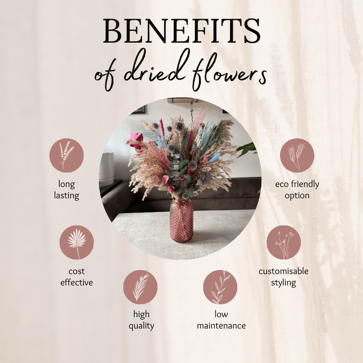 Rebekah Dried Flower Arrangement In Natural, Pink, Blue, Purple & Emerald Green - Pampas Tallo