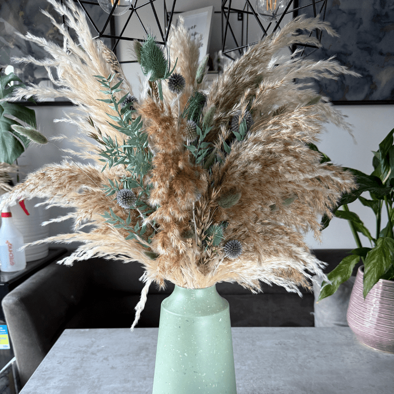 Rhianne Dried Flower Arrangement In Sage, Natural & Cream - Pampas Tallo