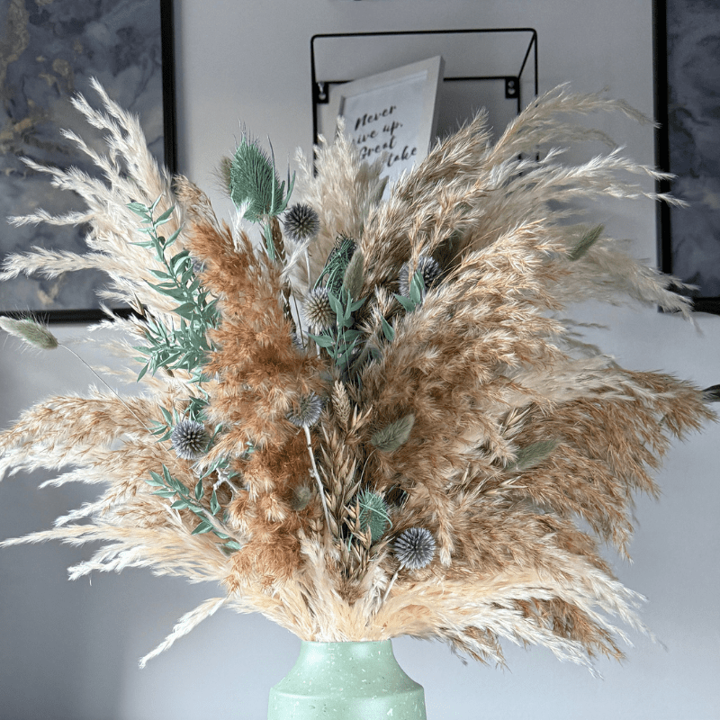 Rhianne Dried Flower Arrangement In Sage, Natural & Cream - Pampas Tallo
