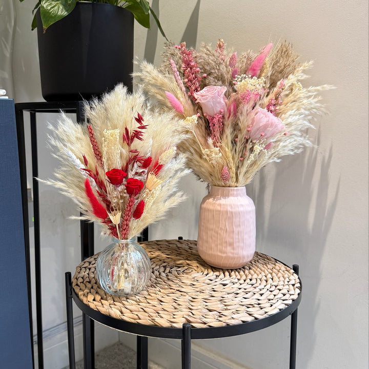 Rosalyn Dried Flower Arrangement In Pink &amp; Cream - Pampas Tallo