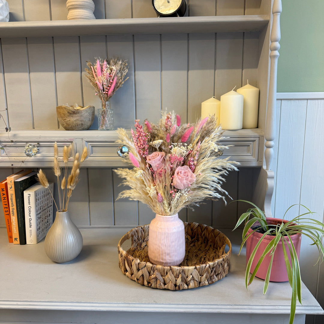 Rosalyn Dried Flower Arrangement | Pink, Cream &amp; Natural - Pampas Tallo
