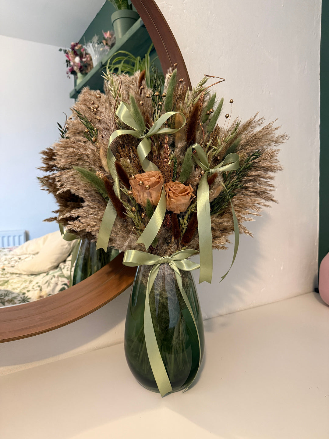 Sage & Bronze Christmas Arrangements - Pampas Tallo