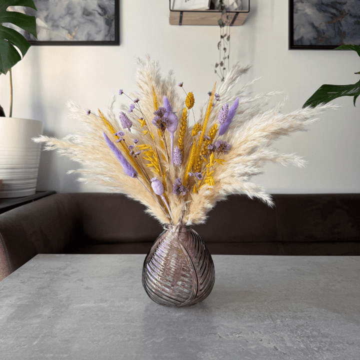 Sana Dried Flower Arrangement In Cream, Yellow &amp; Lilac Purple - Pampas Tallo