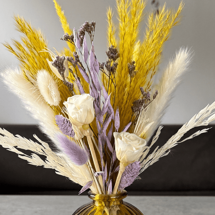 Sana Dried Flower Arrangement In Yellow, Purple & White - Pampas Tallo