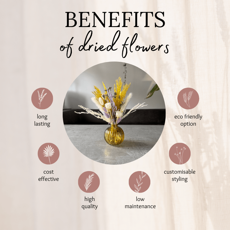 Sana Dried Flower Arrangement In Yellow, Purple & White - Pampas Tallo