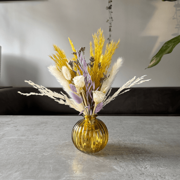 Sana Dried Flower Arrangement In Yellow, Purple & White - Pampas Tallo