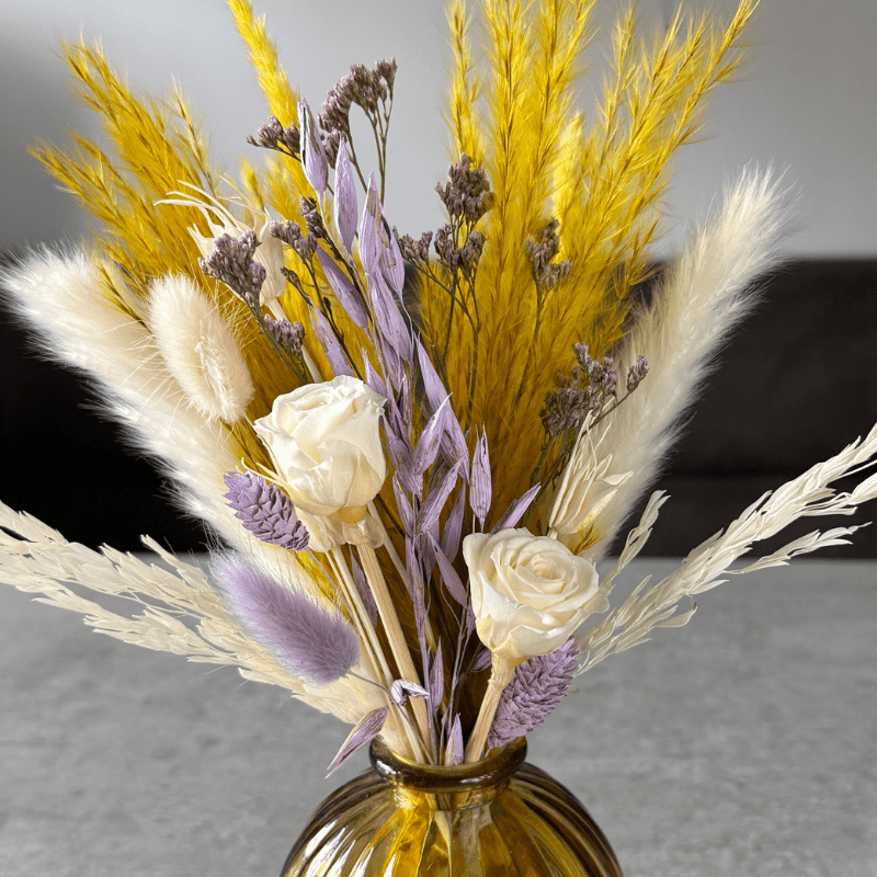 Sana Dried Flower Arrangement In Yellow, Purple & White - Pampas Tallo
