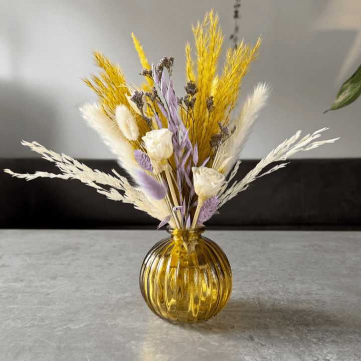 Sana Dried Flower Arrangement In Yellow, Purple & White - Pampas Tallo