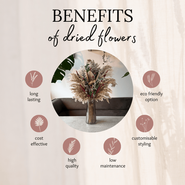 Saran Dried Flower Arrangement In Natural, Berry, Green & Soft Purple - Pampas Tallo