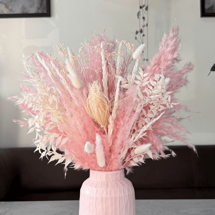 Sophie Dried Flower Arrangement In Pink & White - Pampas Tallo