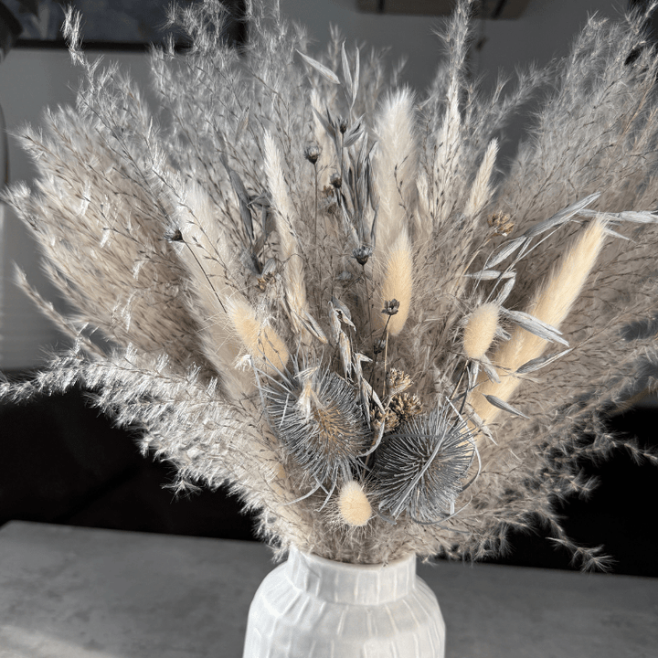Talia Dried Flower Arrangement In Grey & White - Pampas Tallo