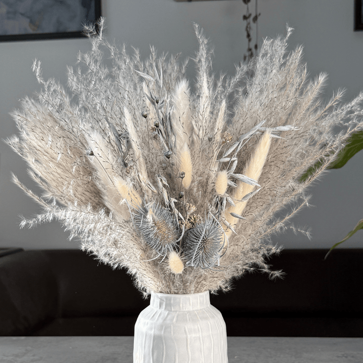 Talia Dried Flower Arrangement In Grey & White - Pampas Tallo