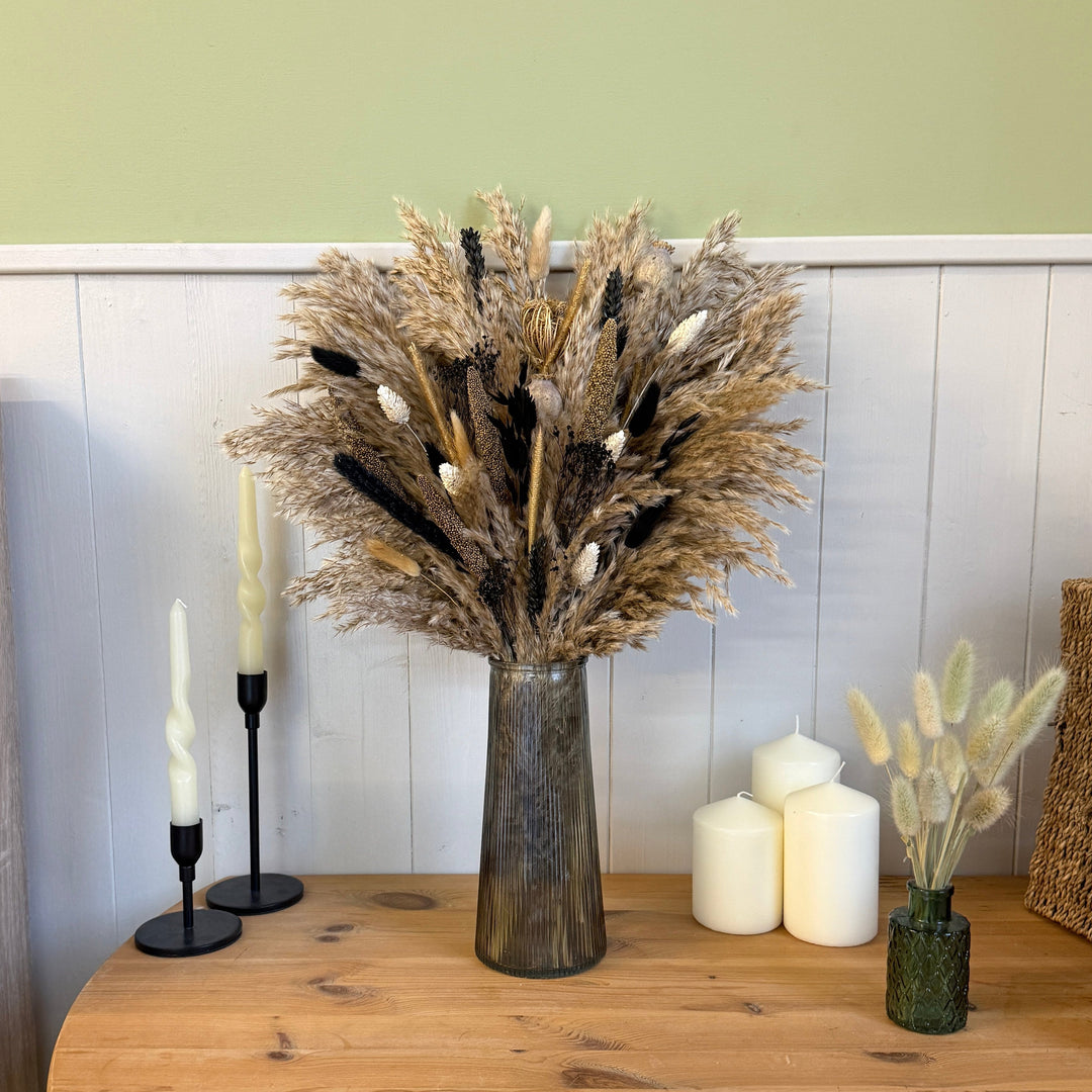 Tanisha Dried Flower Arrangement | Natural, Black &amp; White - Pampas Tallo