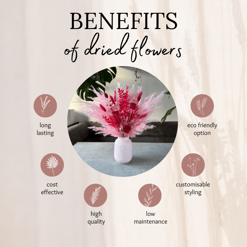 Valentina Dried Flower Arrangement In Pink & Red - Pampas Tallo