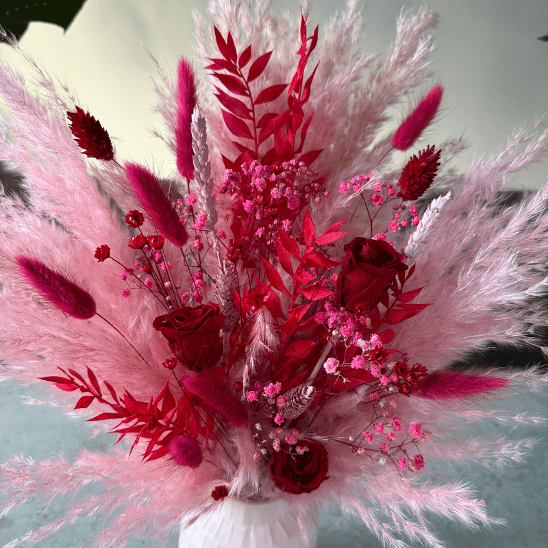 Valentina Dried Flower Arrangement In Pink & Red - Pampas Tallo