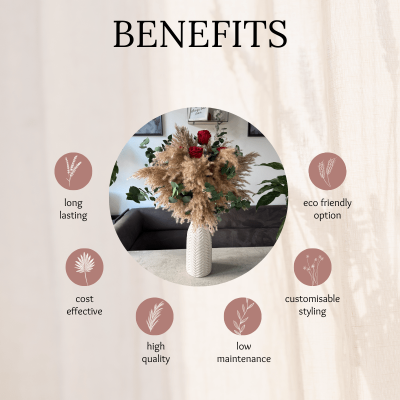 Vera Dried Flower Arrangement In Natural Pampas, Red Roses & Eucalyptus - Pampas Tallo