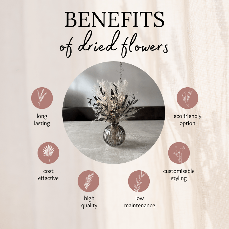 Wilma Dried Flower Arrangement In Grey, Black & White - Pampas Tallo