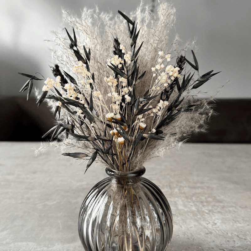 Wilma Dried Flower Arrangement In Grey, Black & White - Pampas Tallo