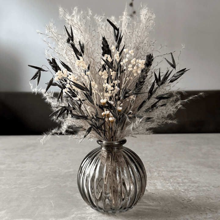 Wilma Dried Flower Arrangement In Grey, Black & White - Pampas Tallo