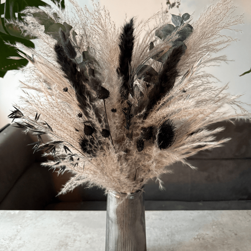 Winter Dried Flower Arrangement In Grey & Black - Pampas Tallo