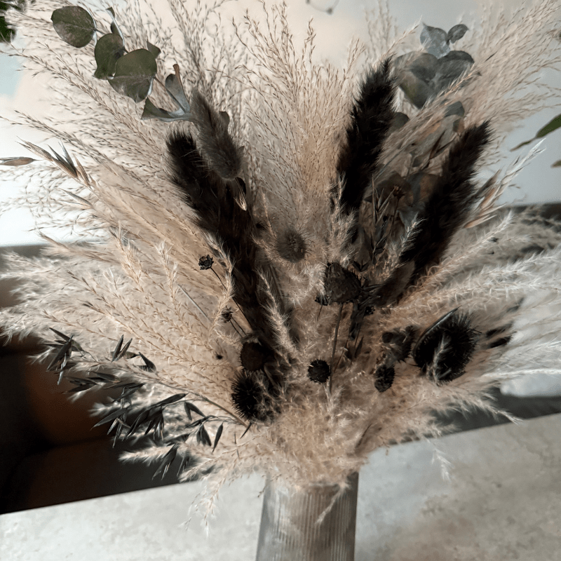 Winter Dried Flower Arrangement In Grey & Black - Pampas Tallo