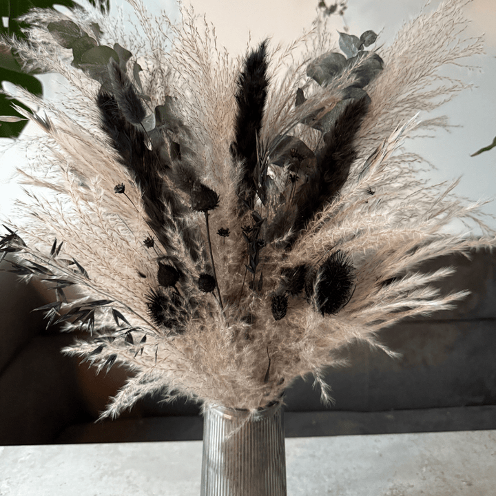 Winter Dried Flower Arrangement In Grey & Black - Pampas Tallo