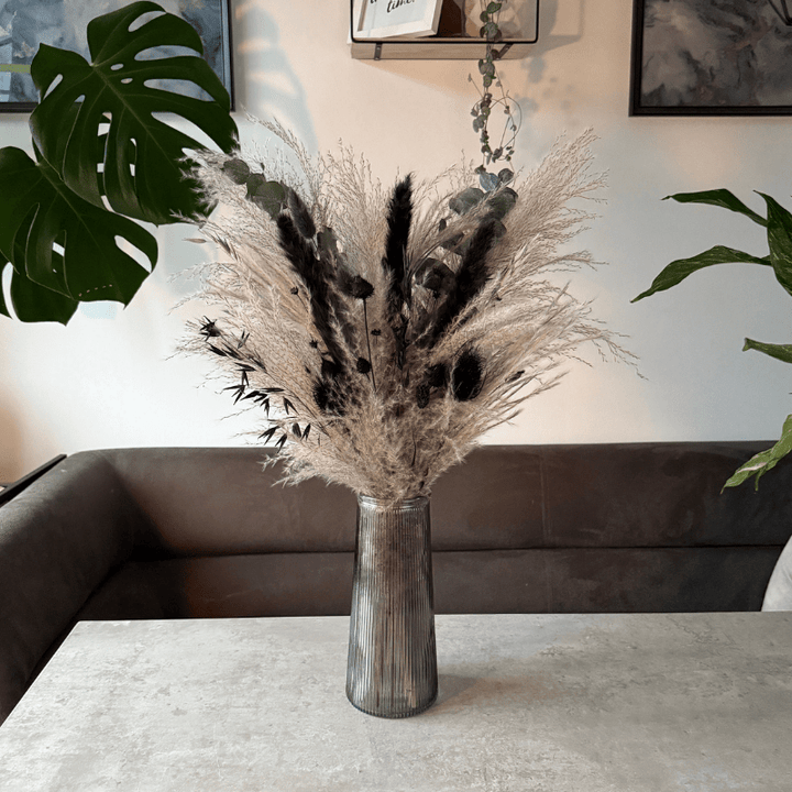 Winter Dried Flower Arrangement In Grey & Black - Pampas Tallo