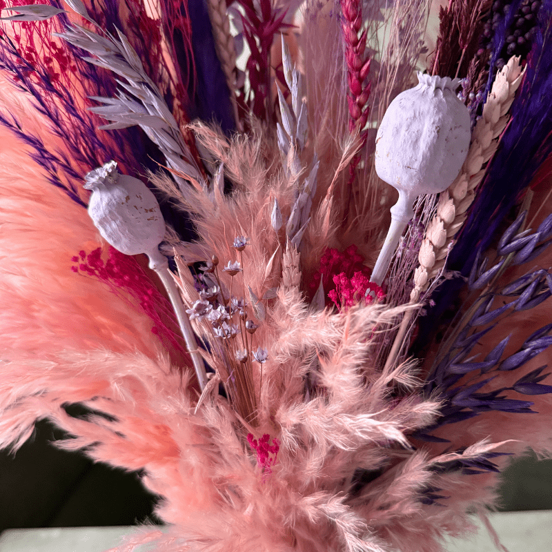 Zaina Dried Flower Arrangement In Pink & Purple - Pampas Tallo