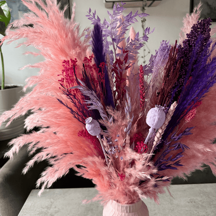 Zaina Dried Flower Arrangement In Pink & Purple - Pampas Tallo
