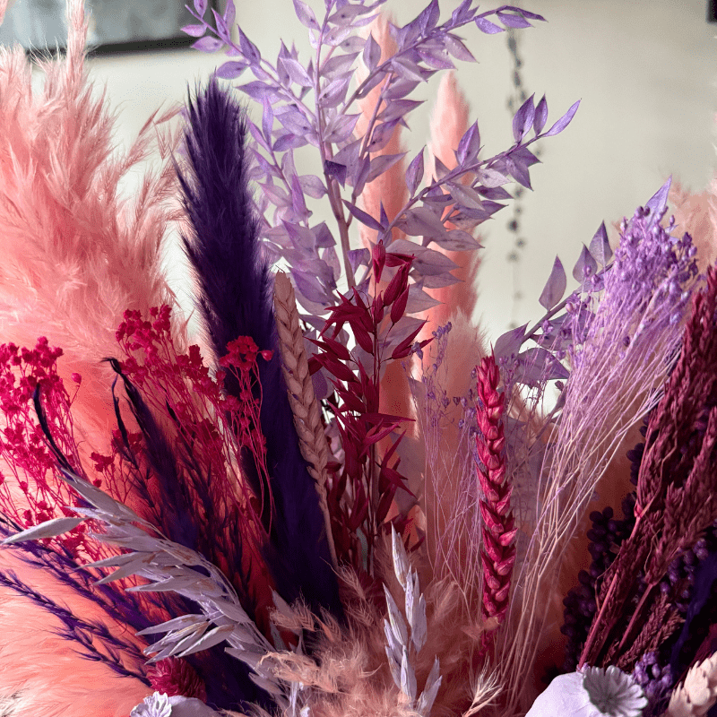 Zaina Dried Flower Arrangement In Pink & Purple - Pampas Tallo