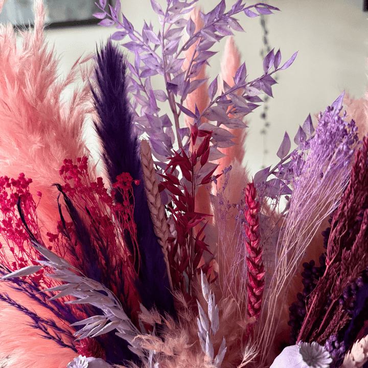 Zaina Dried Flower Arrangement In Pink & Purple - Pampas Tallo