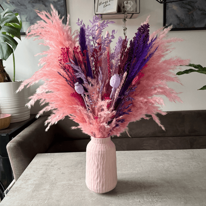 Zaina Dried Flower Arrangement In Pink & Purple - Pampas Tallo